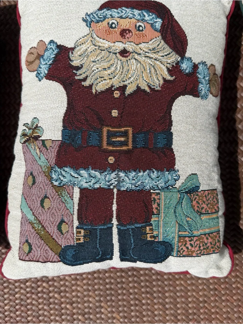 Vintage Christmas Tapestry Throw Pillows Set of 3 Santa Tree Stocking 15x11